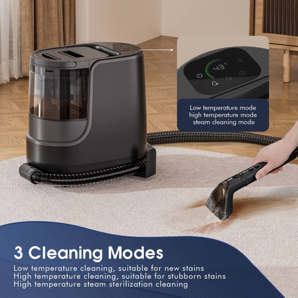 Minfu 9001 carpet cleaner featuring 3 temperature cleaning modes and steam sterilization Minfu 9001 carpet cleaner featuring 3 temperature cleaning modes and steam sterilization