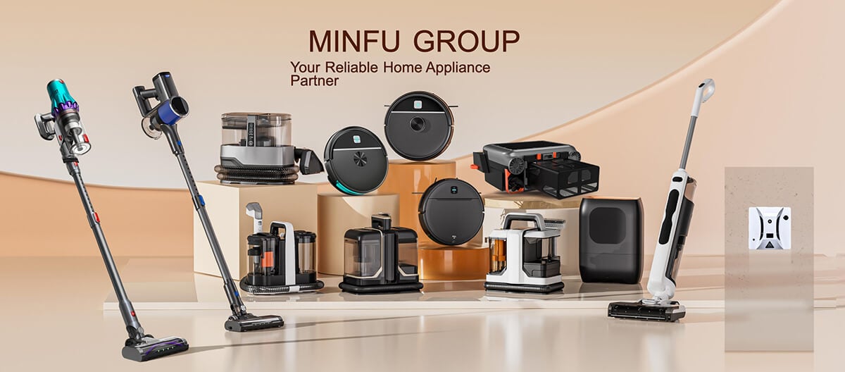Minfu complete product line of OEM and ODM smart cleaning robot vacuums at exhibition