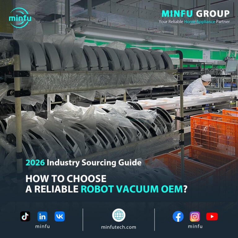 robot-vacuum-oem-manufacturer-china-minfu A professional guide on choosing a reliable robot vacuum OEM manufacturer in China, featuring Minfu's smart manufacturing facility.