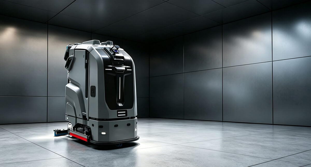 Minfu LT70 Pro heavy-duty commercial cleaning robot on a polished facility floor representing high-capacity autonomous floor scrubber manufacturing.