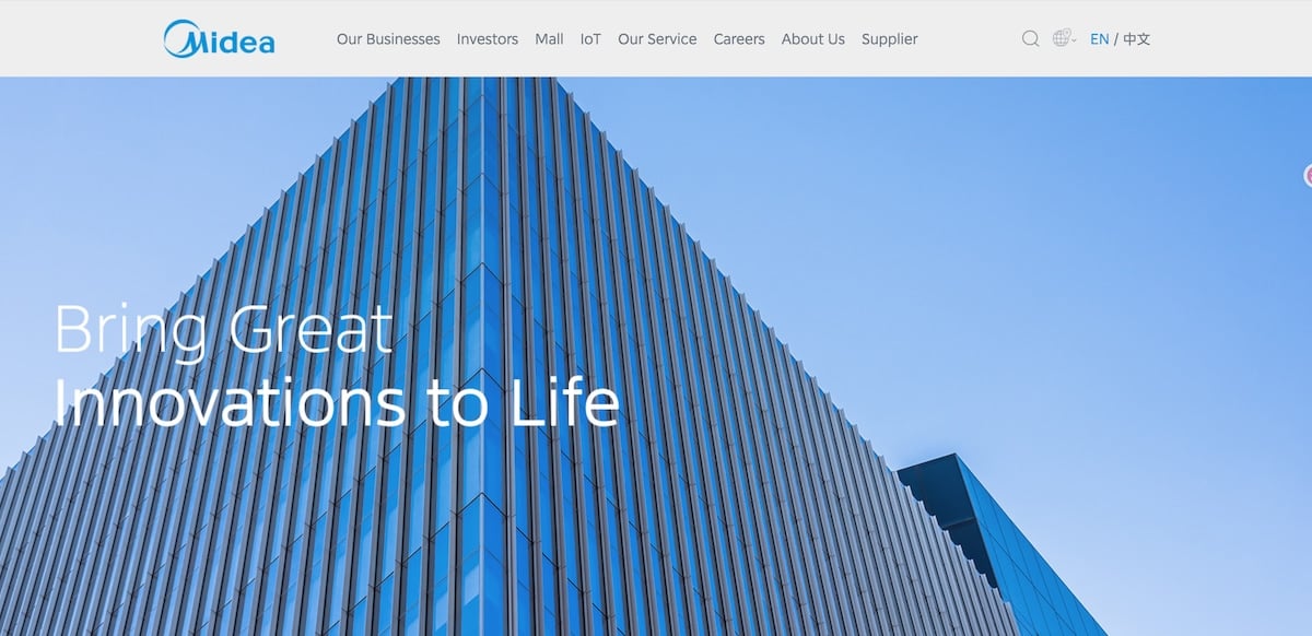 Midea global OEM division website offering white label cordless vacuum cleaners for mass retail chains.