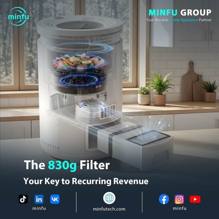 smart-composter-carbon-filter-recurring-revenue-model Unlock recurring revenue with the Razor and Blades business model: How Minfu's 830g replacement carbon filters drive continuous profits for B2B composter brands.