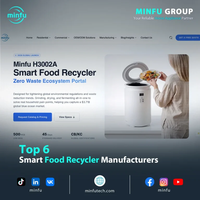 top-6-smart-food-recycler-manufacturers-china-minfu-h3002a-cover Top 6 Smart Food Recycler Manufacturers in China 2026 guide by Minfu Group, featuring the H3002A smart food recycler model for OEM and ODM manufacturing solutions.