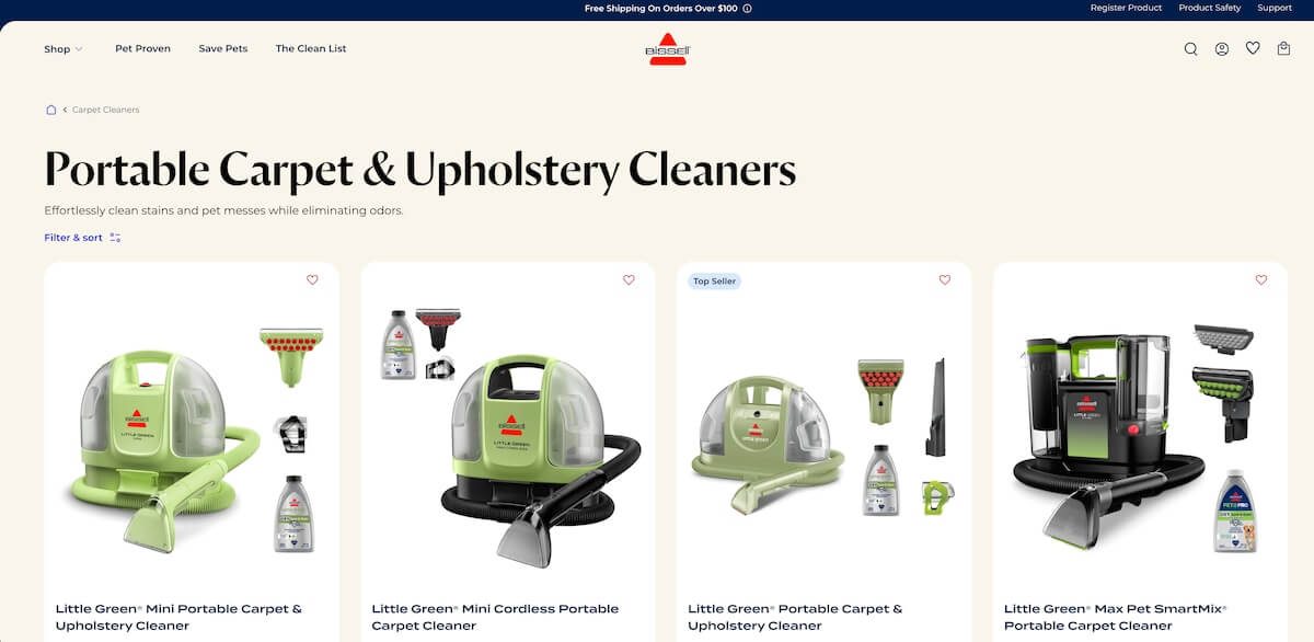BISSELL portable carpet cleaner ve upholstery cleaner ürün kategorisi