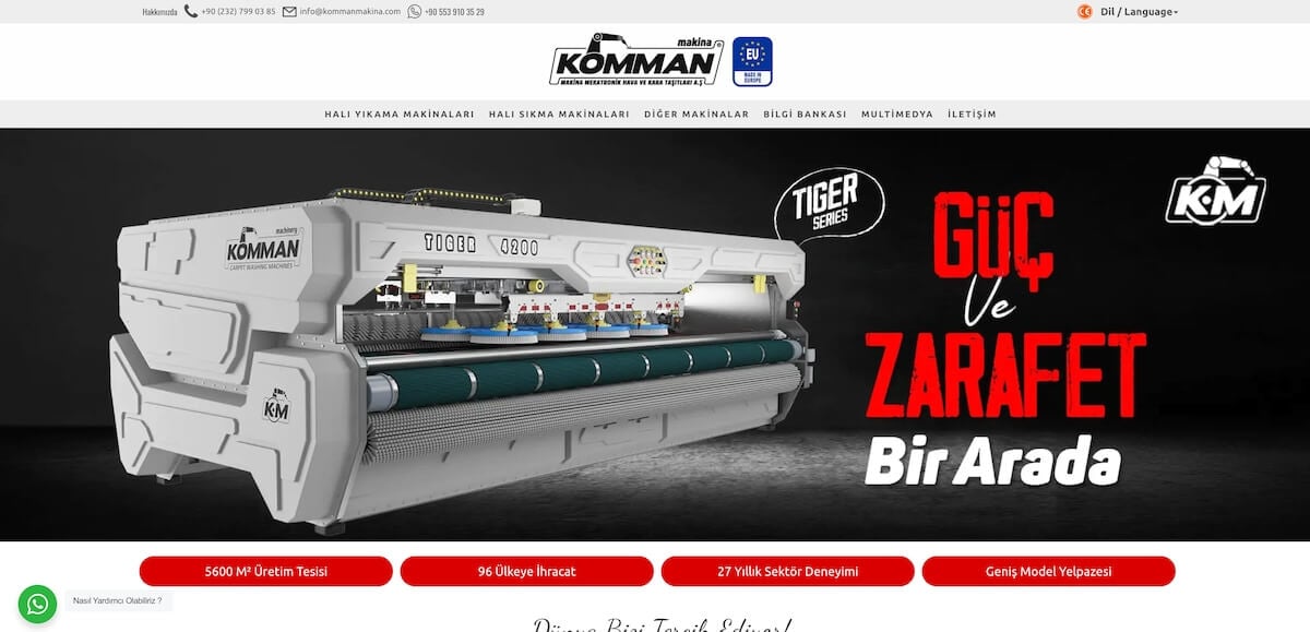 Komman Machinery endüstriyel halı yıkama makinesi ve tesis ekipmanları üreticisi