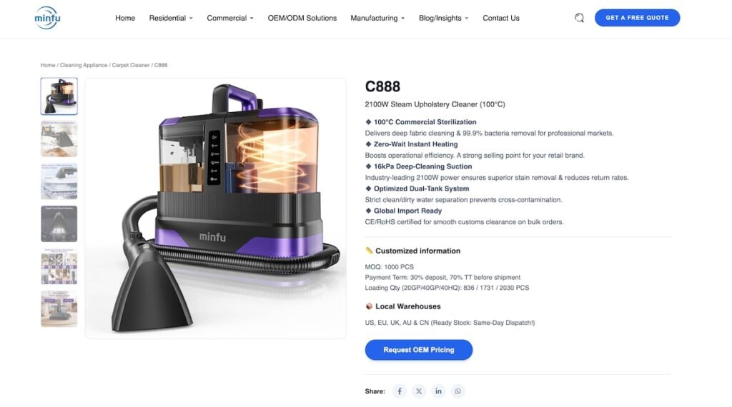 Minfutech C888 100°C steam spot cleaner halı koltuk ve döşeme temizliği için