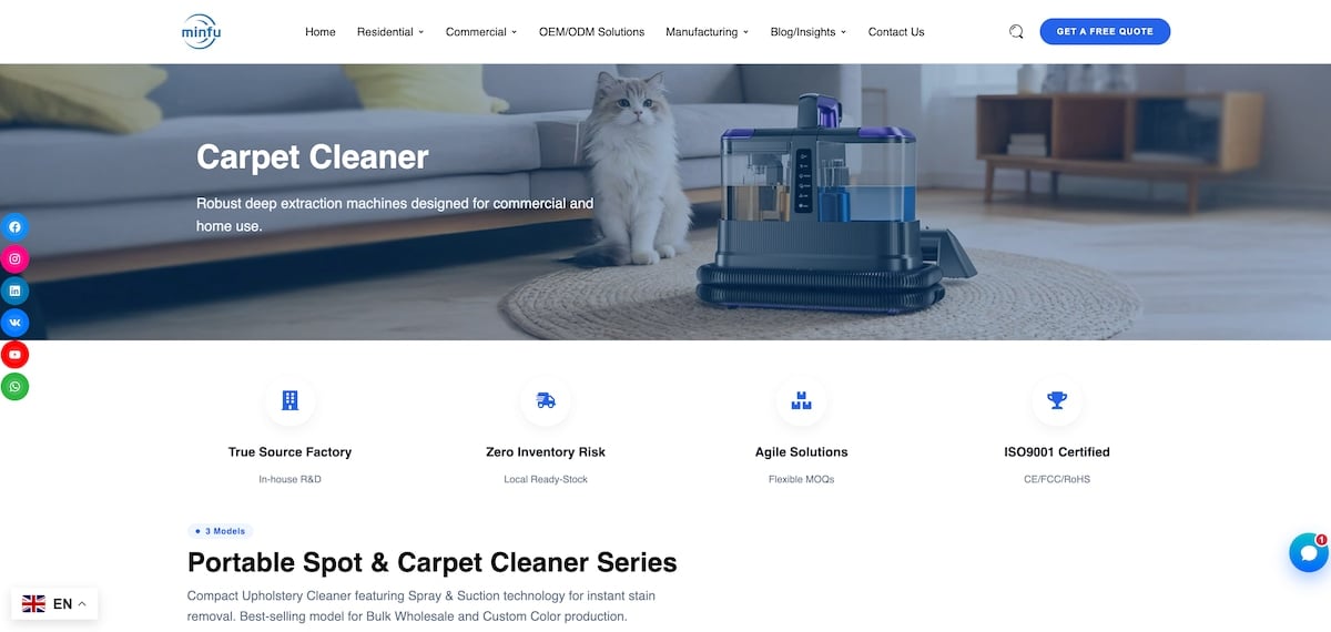 Minfutech C888 steam spot cleaner product page for OEM ODM carpet cleaner buyers