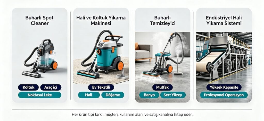 Türkiye pazarında buharlı spot cleaner halı ve koltuk yıkama makinesi buharlı temizleyici ve endüstriyel sistem karşılaştırması