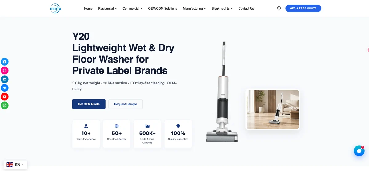 Minfu Y20 lightweight wet and dry floor washer platform designed for private-label brands