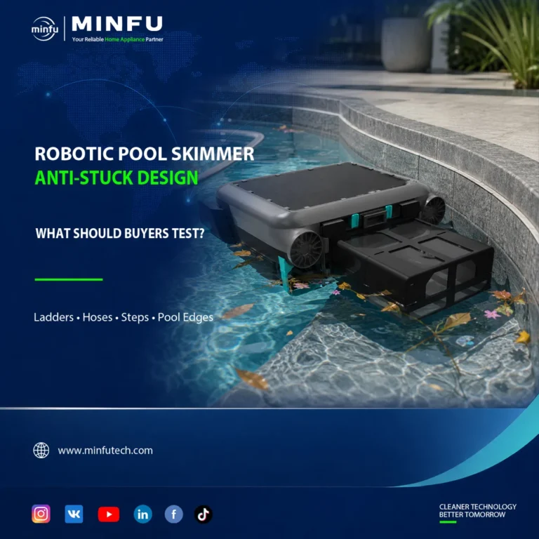robotic-pool-skimmer-anti-stuck-design Robotic pool skimmer anti-stuck design for pool edges, steps and obstacles