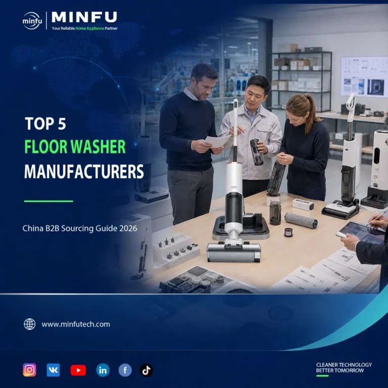 top-5-floor-washer-manufacturers-china-2026 International buyers and engineers evaluating cordless floor washer samples from Chinese manufacturers for a 2026 B2B sourcing guide